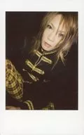 R指定/枫/膝上・服装黑・金・黄格子・坐・左手下・右手看断・视线正面・背景黑/生Cheki