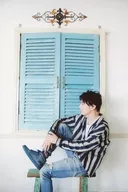 Yokoo 瑠尉 / Knee-Up, Sitting, Costume Red, Gray, Both Hands, Left knee raising, Body Left Facing / "Yokoo 瑠尉 Birthday Festival 2019 Iibe vol. 3" Bromide