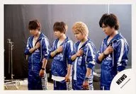 NEWS / Gather (4 people) / Horizontal, Above the Knee, Costume, Blue White, Left facing, Right chest, Chin pulling / "ONE for the Win -" PV / Official Official photo