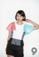9 nine / Saika Nishiwaki / Above Knee / Costume White / Pink / Light Blue / Black / Left Hand Raised / White Background / "9 nine DREAM LIVE in BUDOKAN" random photo