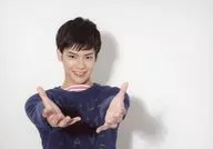 Kentaro Akisawa / Horizontal, Bust up, Navy Costume, Both Hands Extended, Show Teeth, Left Side, White Background / Official Official photo