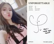 LOVELY / JIN / Bust Up / Costume Black / Pink / Paint On Face / Both Hands Down / Mouth Closed / Face Tilted to the Right / Photo Card with "7th Mini Album : UNFORGETTABLE" Special Photo Card